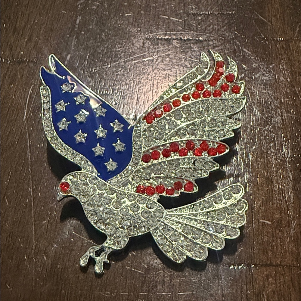 Patriotic Eagle Brooch with Crystals